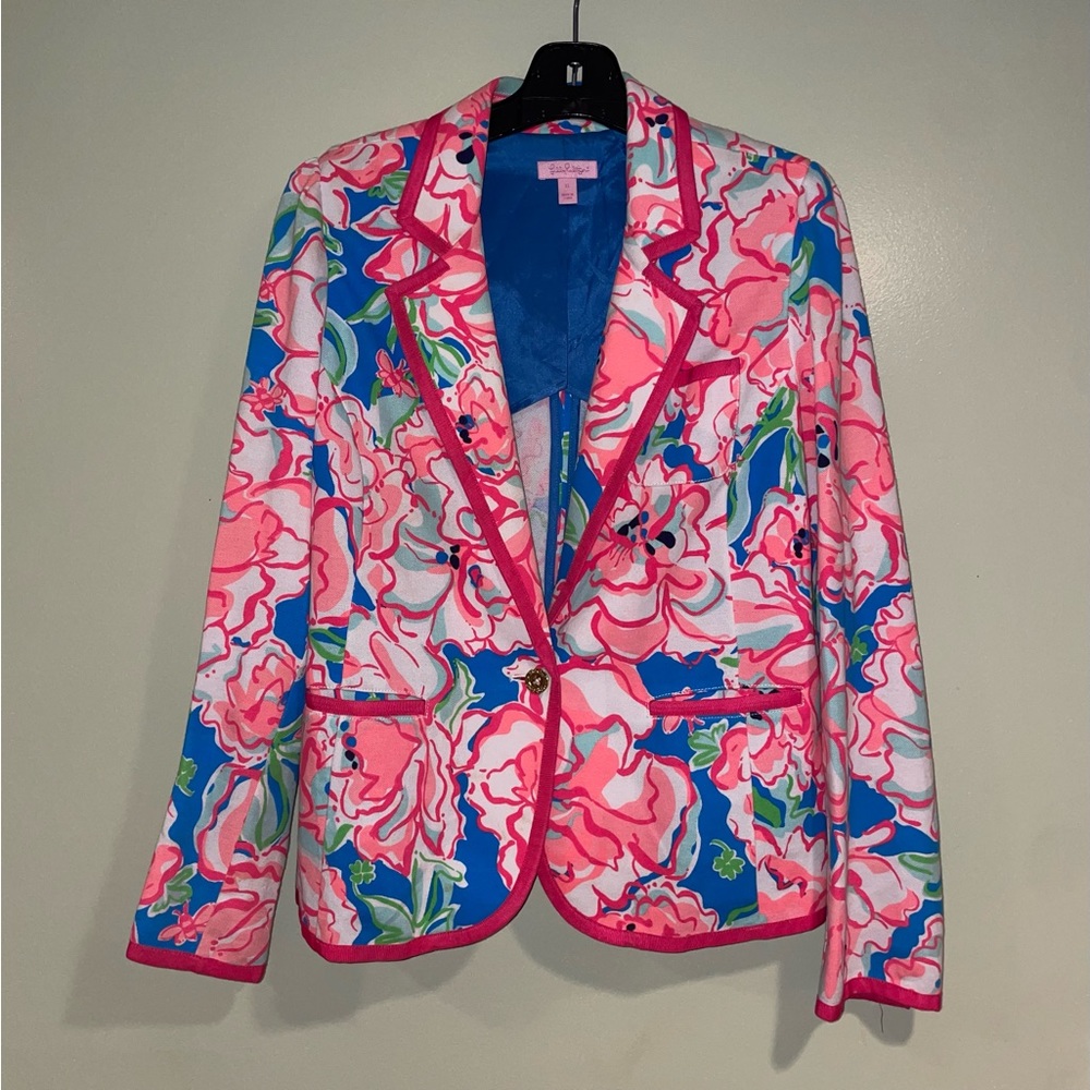 Lilly Pulitzer Pink Blue Floral Blazer XL